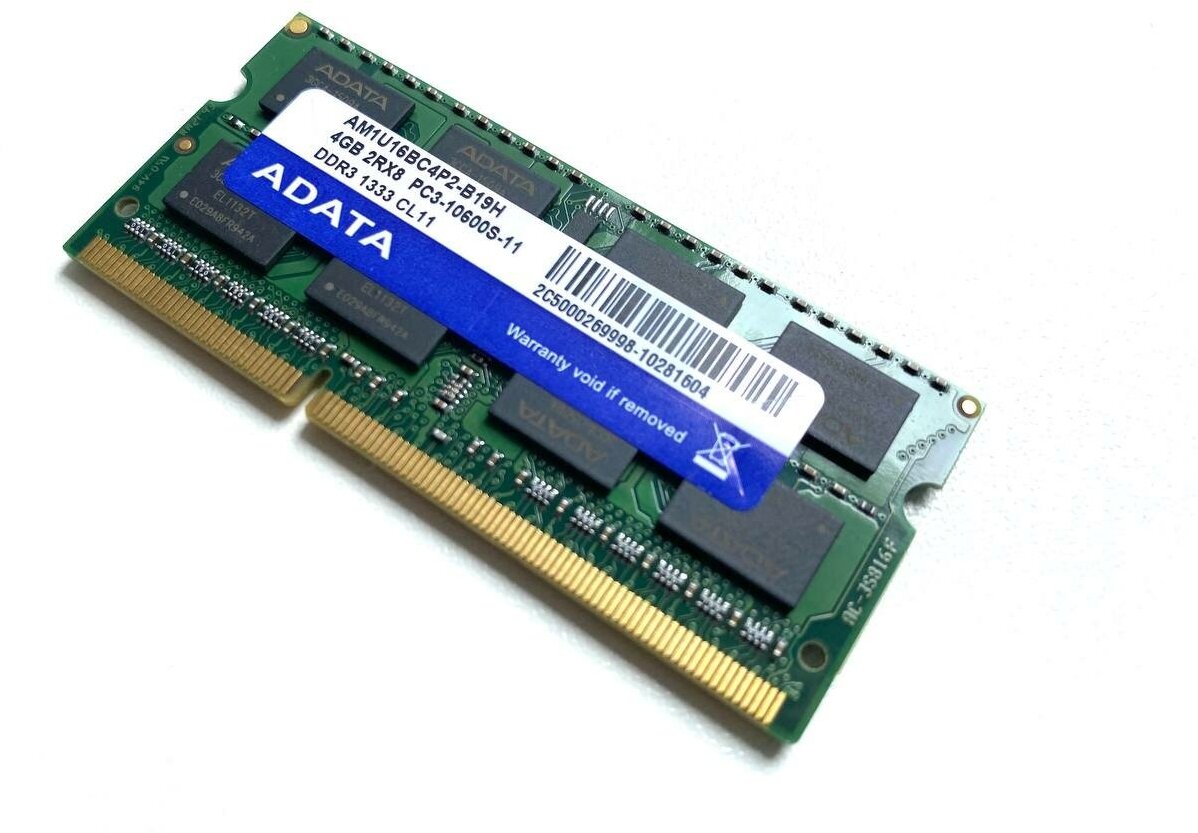 Оперативная память ADATA DDR3 4GB 1333Мгц 2Rx8 PC3-10600 SODIMM для ноутбука