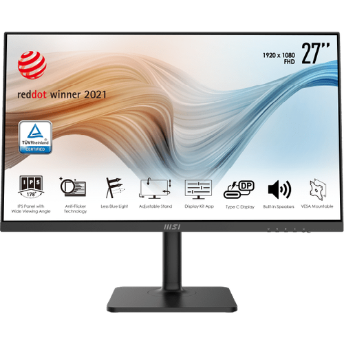 MSI Монитор LCD 27' [16:9] 1920х1080(FHD) IPS, nonGLARE, 75 Hz, 250 cd/m2, H178°/V178°, 1000:1, 100K:1, 16.7M, 5ms, VGA, HDMI, Height adj, Pivot, Tilt, Swivel, 1Y, Black