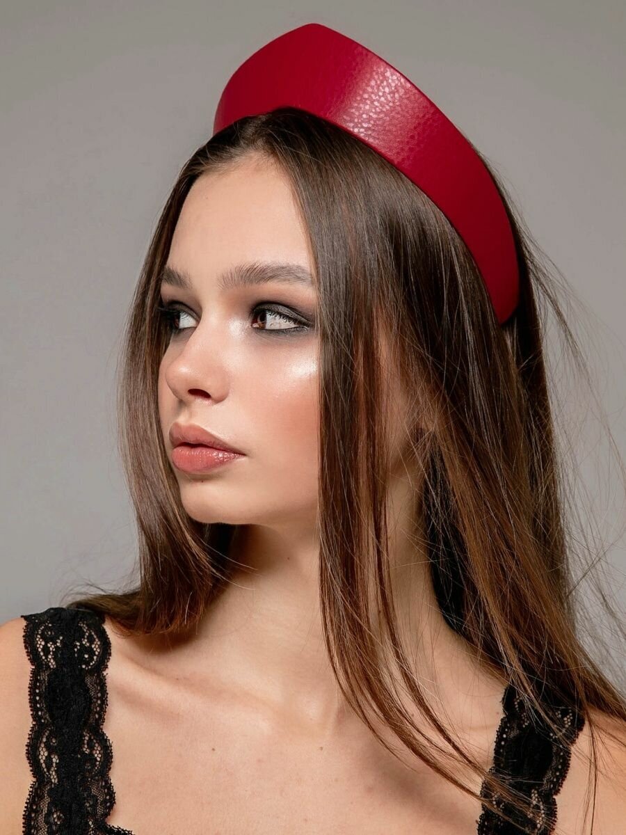 Современный ободок-кокошник экокожа 4,5 см. бордовый — фото 1