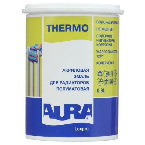 Эмаль для радиаторов Aura Luxpro Thermo база А белая полуматовая акриловая 0,9 л эмаль акриловая для радиаторов aura luxpro termo 0 9л арт 4607003911225