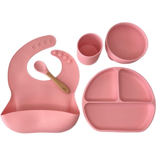 набор посуды розовый зефир 11 пред рославльская игрушка р85366 9773 Набор детской силиконовой посуды для детей KAZOKU Розовый Зефир