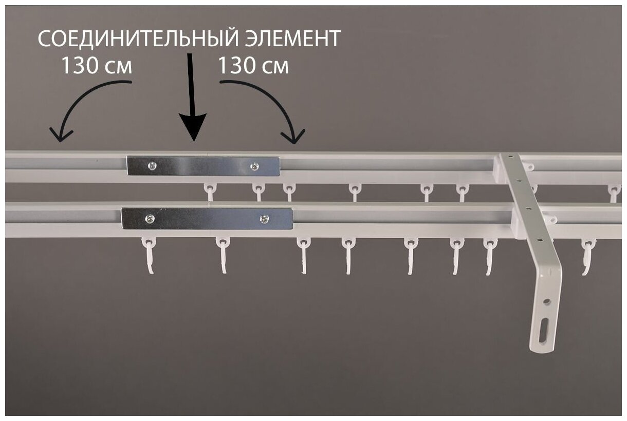 Карниз профильный для штор 2 ряда "Универсал" составной 260 см (4х130 см) Белый