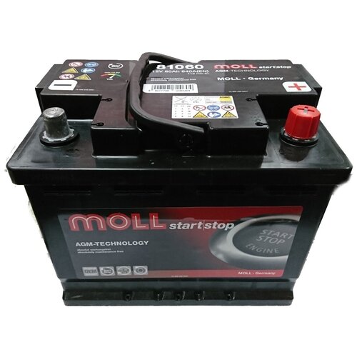 Автомобильный аккумулятор Moll AGM 60R Start-Stop 640A L2 (242x175x190)