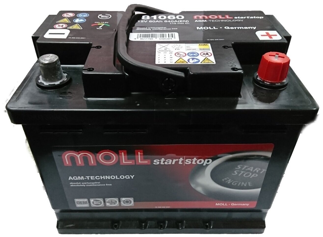 Автомобильный аккумулятор Moll AGM 60R Start-Stop 640A L2 (242x175x190)