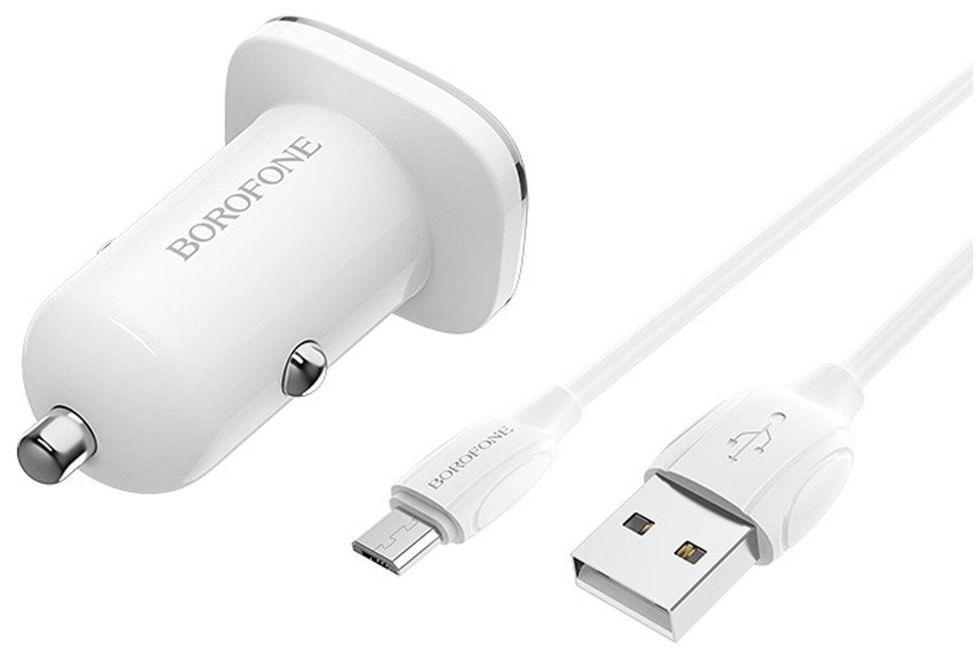 Автомобильное зарядное устройство Borofone BZ12A Lasting power + кабель microUSB, 18 Вт, white