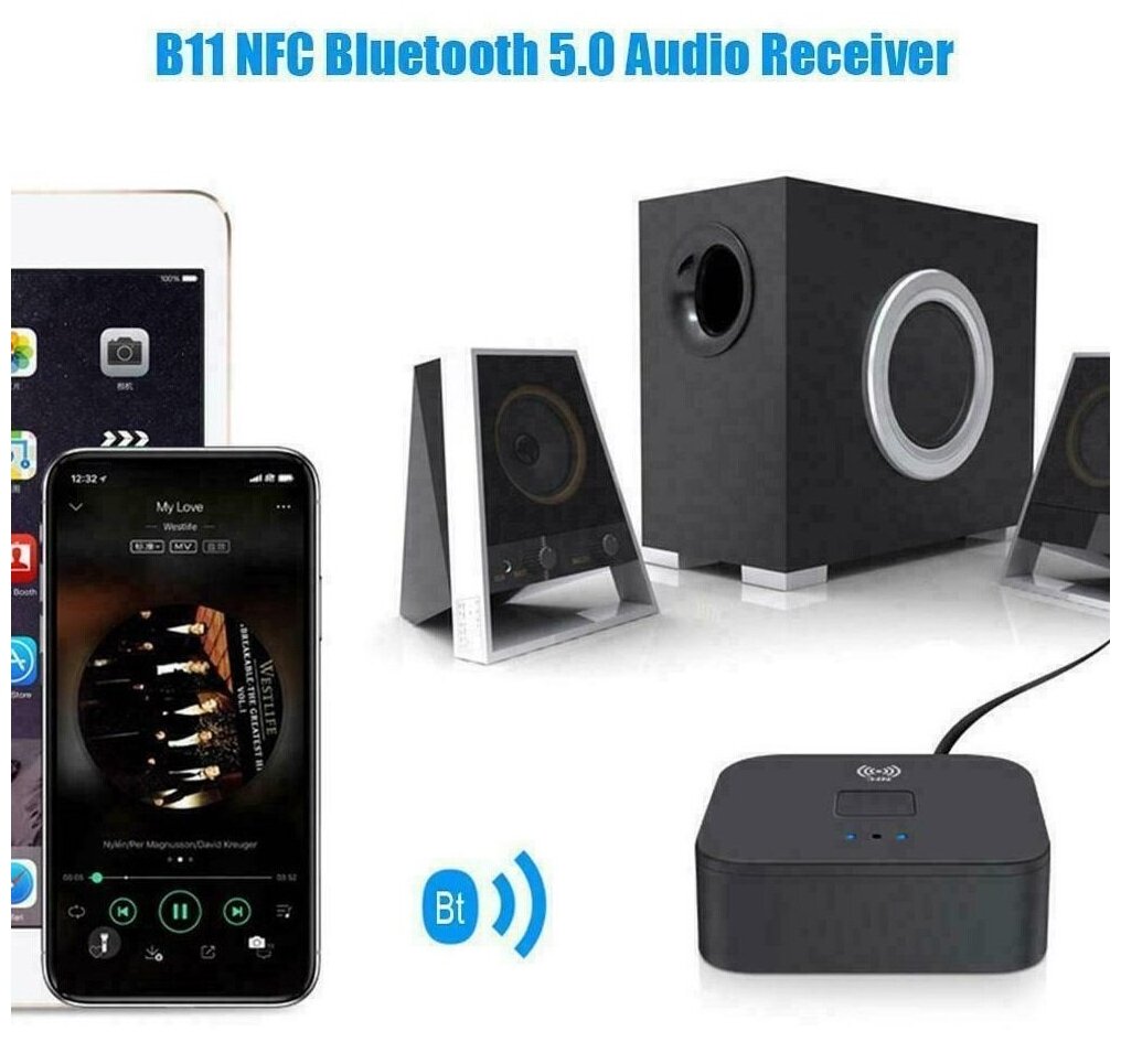 Bluetooth/NFC стерео аудио адаптер BLS-B11 (блютуз передатчик-приемник аудио 3.5 и RL)