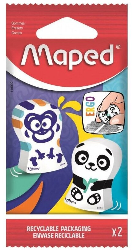 Ластик фигурный Maped Ergo fun multi color 2 шт ассорти