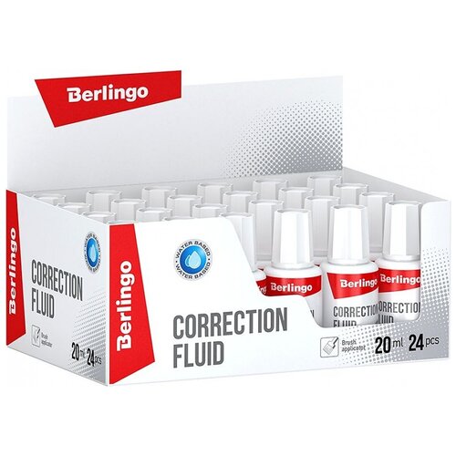 Корректирующая жидкость Berlingo, 20мл (27г) водная, с кистью, 24 шт. в упаковке