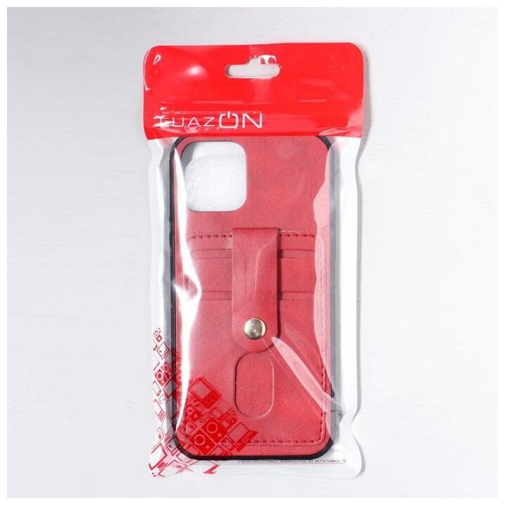 Чехол для телефона Luazon Home для iPhone 12, 12 Pro, отсеки под карты, кожзам, красный