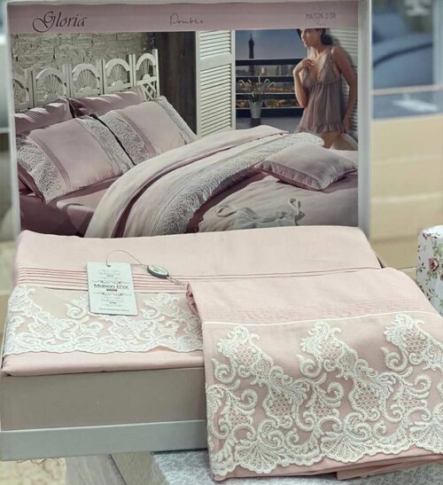 Gloria розовое постельное белье с кружевом Maison Dor (розовый), Евро (2,0 сп)