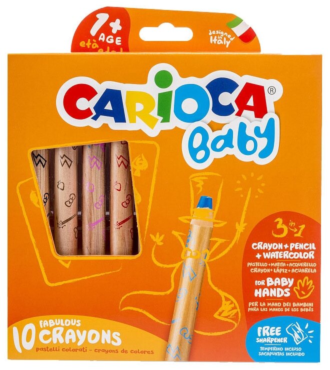 Набор восковых карандашей Carioca Baby с точилкой (10 цв) - фото №1