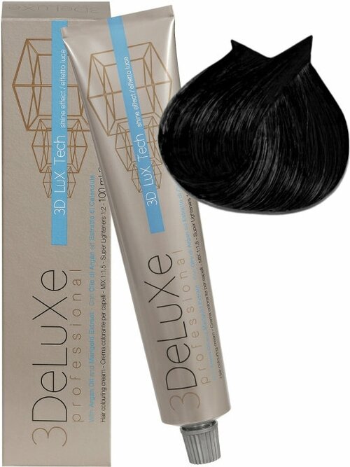 3Deluxe крем-краска для волос 3D Lux Tech, 1.0 черный, 100 мл