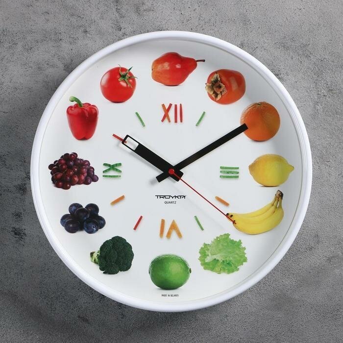 Часы настенные круглые "Овощи и фрукты", белый обод, 30x30 см ,