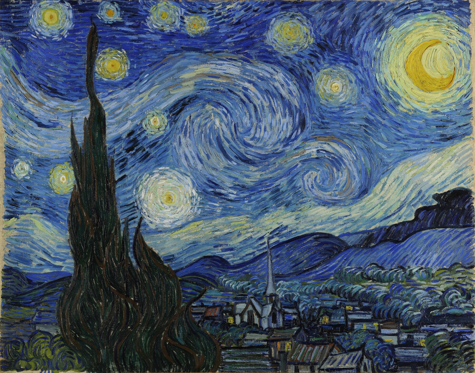 Звездная ночь картина на холсте Премиум качество Ван Гог 30*40 см