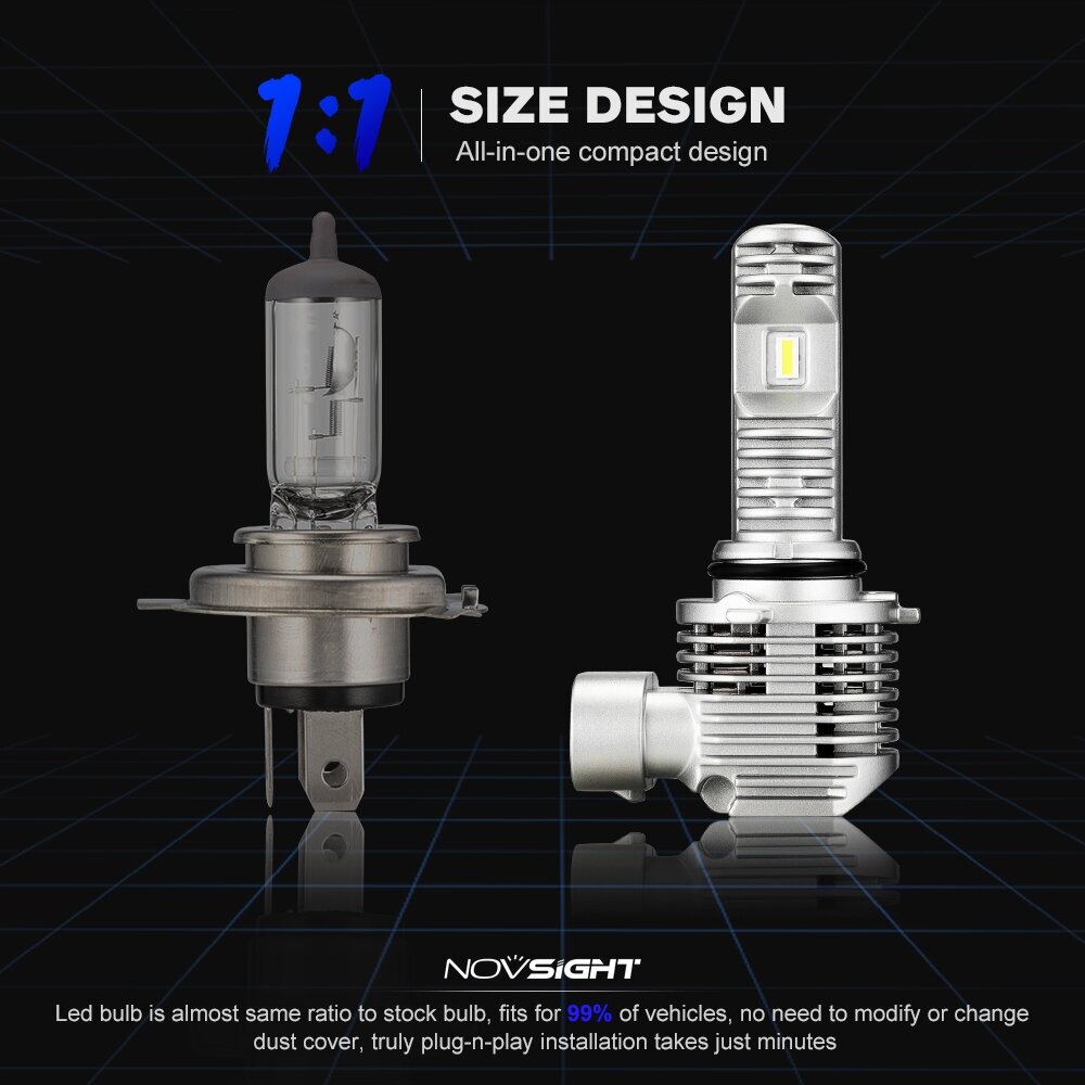 Светодиодная лампа Novsight N36 HB3 9005 цоколь P20d 50Вт 2 6000К белый свет LED автомобильная