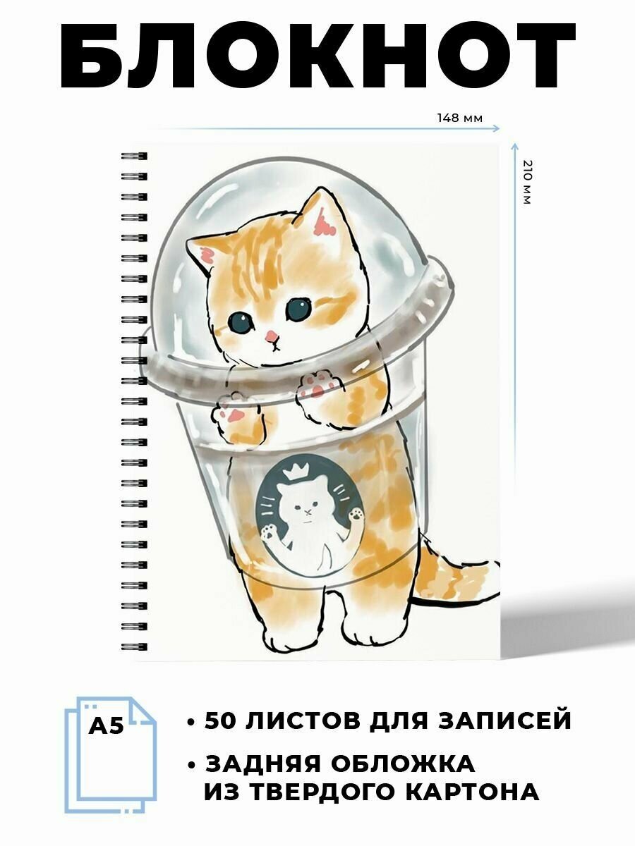 Блокнот А5 Котик. Наклейки в подарок.