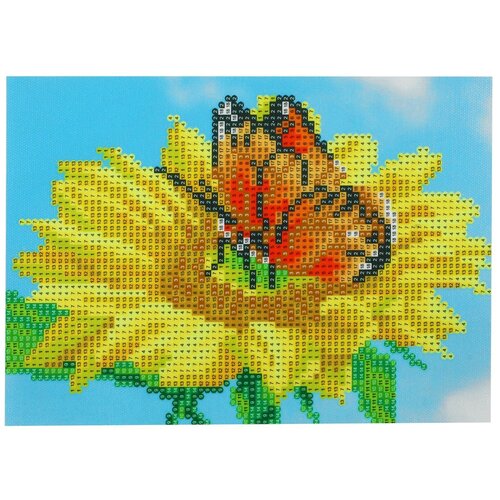 фото Алмазная вышивка с частичным заполнением «бабочка на цветке», 15 х 21 см, холст. набор для творчества школа талантов