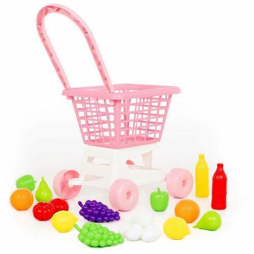 фото Тележка "supermarket" №1 (розовая) + набор продуктов (в сеточке) 68477 полесье