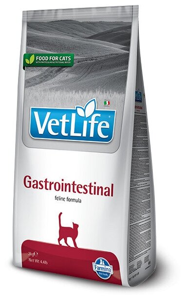 Сухой корм Farmina Vet Life GastroIntestinal, для кошек с болезнями желудочно-кишечного тракта (ЖКТ), курица, 2 кг