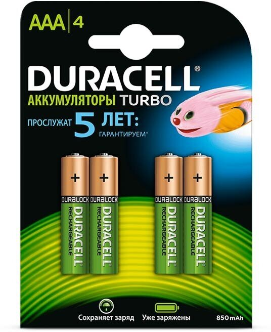 Комплект аккумуляторных батареек Duracell DX2400 HR03-4BL AAA 850-900 mAh 4 шт.
