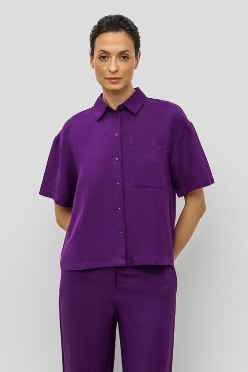 Блуза  Baon, повседневный стиль, оверсайз, короткий рукав, карманы, однотонная, размер 46, фиолетовый