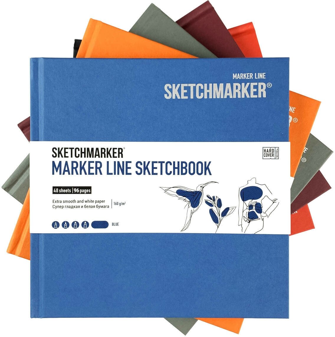 Скетчбук 48 листов, MARKER LINE 160г/м2 (MLHSQ/ORAN) SKETCHMARKER - фото №4