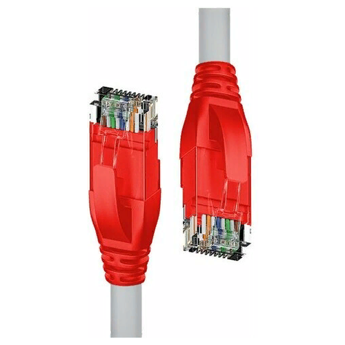 Патч-корд 4PH прямой 1.0m UTP кат.5e, серый, красные коннекторы, 24 AWG, литой, ethernet high speed 1 Гбит/с, RJ45, T568B патч корд прямой 4ph 10 0m utp кат 5e серый черные коннекторы 24 awg литой 50646