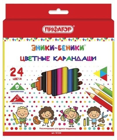 Карандаши цветные пифагор "эники-беники", 24 цвета, классические, заточенные, 181348