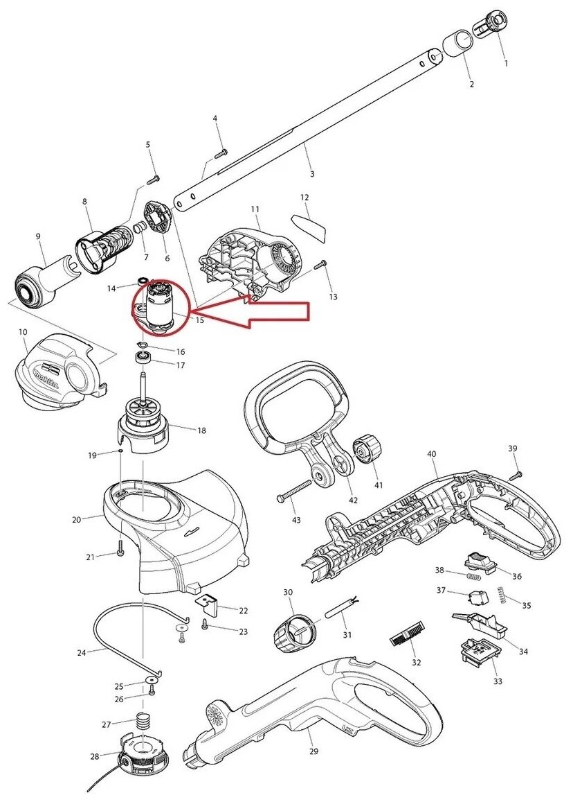 Двигатель для триммера аккумуляторного Makita BUR141, BUR181, DUR181 (629932-8) - фотография № 3