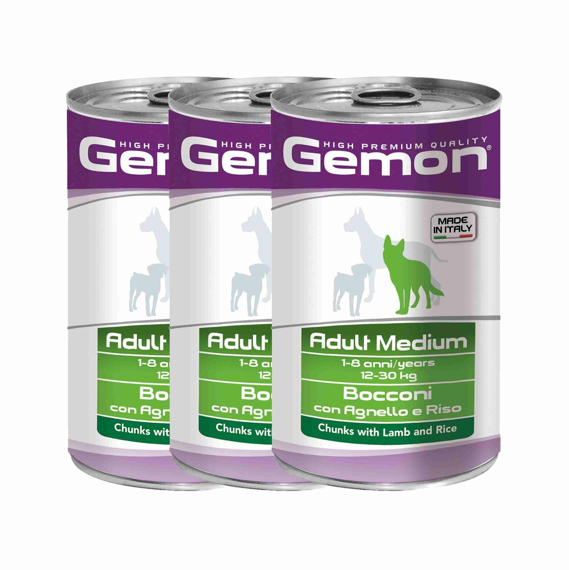 Gemon Dog Medium консервы для собак средних пород кусочки ягненка с рисом 1250г х 3 шт.