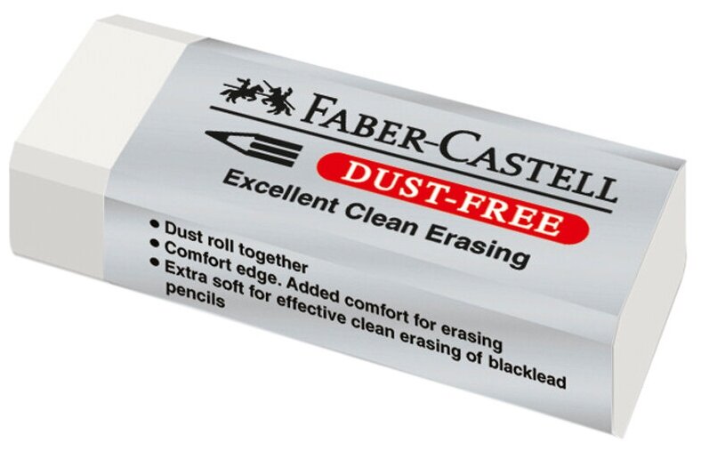 Ластик Faber-Castell Dust Free (прямоугольный, 62x21,5x11,5мм, картонный держатель) 1шт. (187120)