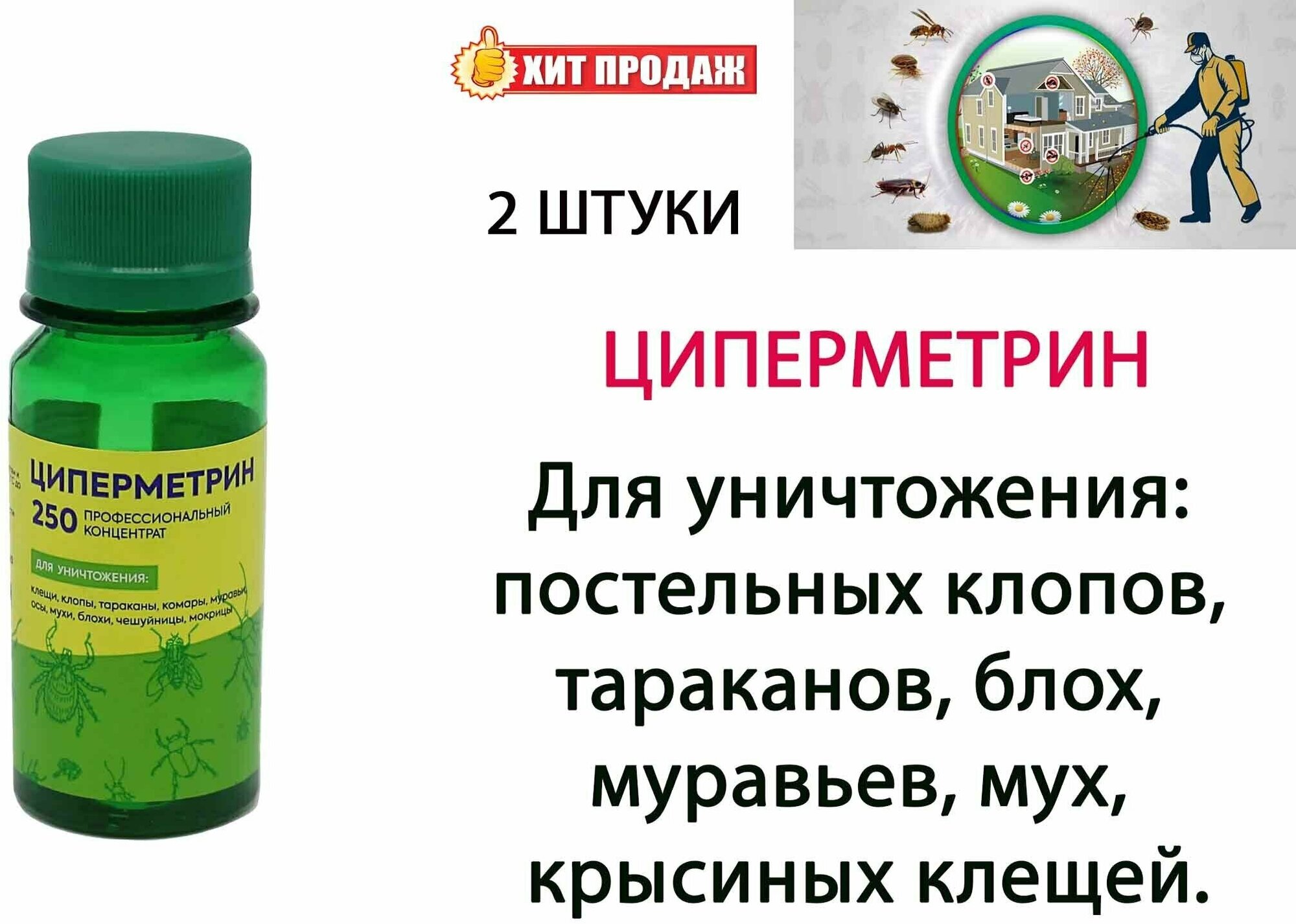 Циперметрин 250 Средство от насекомых Гарант 50 мл ОТ клопов клещей комаров тараканов ос мух муравьев