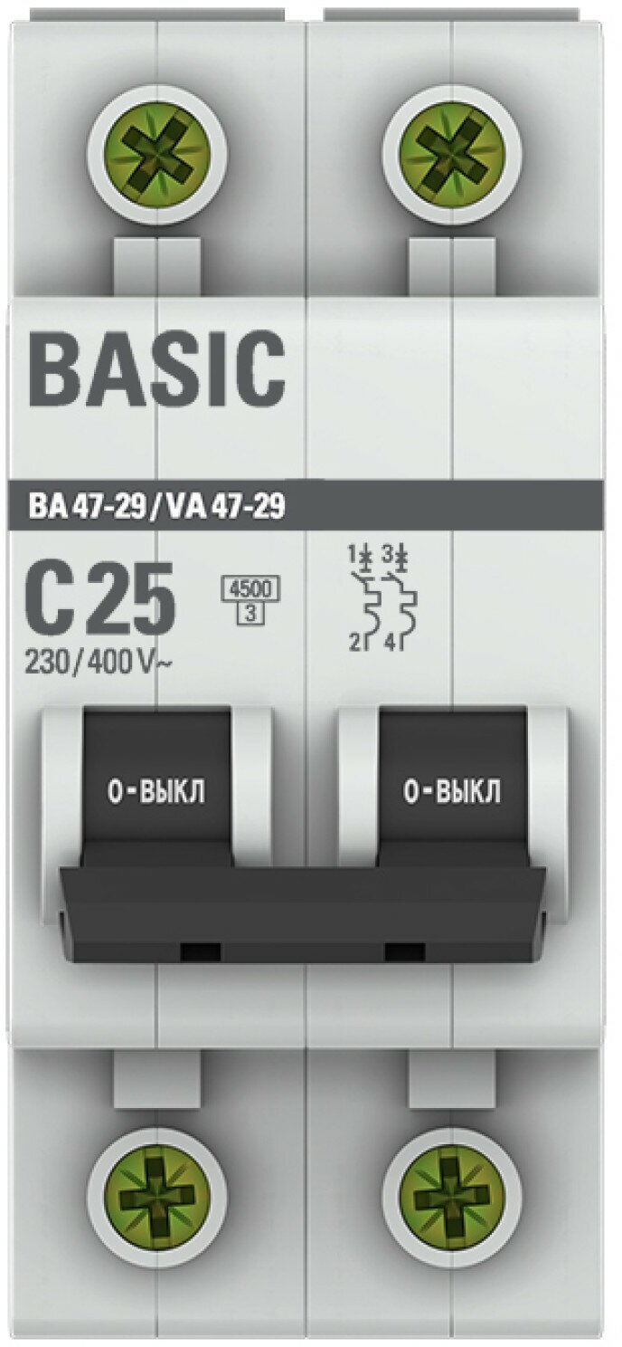 Автоматический выключатель 2P 25А (C) 4,5кА ВА 47-29 Basic