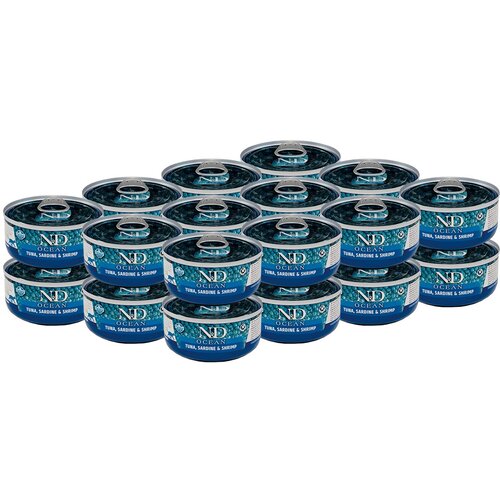 FARMINA CAT N&D OCEAN TUNA, SARDINE & SHRIMPS беззерновые для взрослых кошек с тунцом, сардиной и креветками (70 гр х 24 шт)