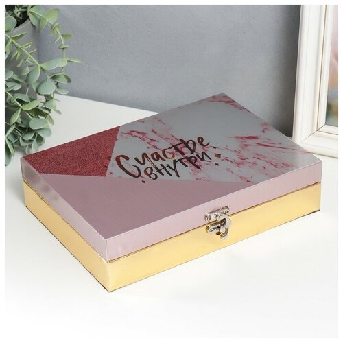 Шкатулка дерево Счастье внутри Розовый мрамор кожзам глянец 55х24х17 см 1801₽