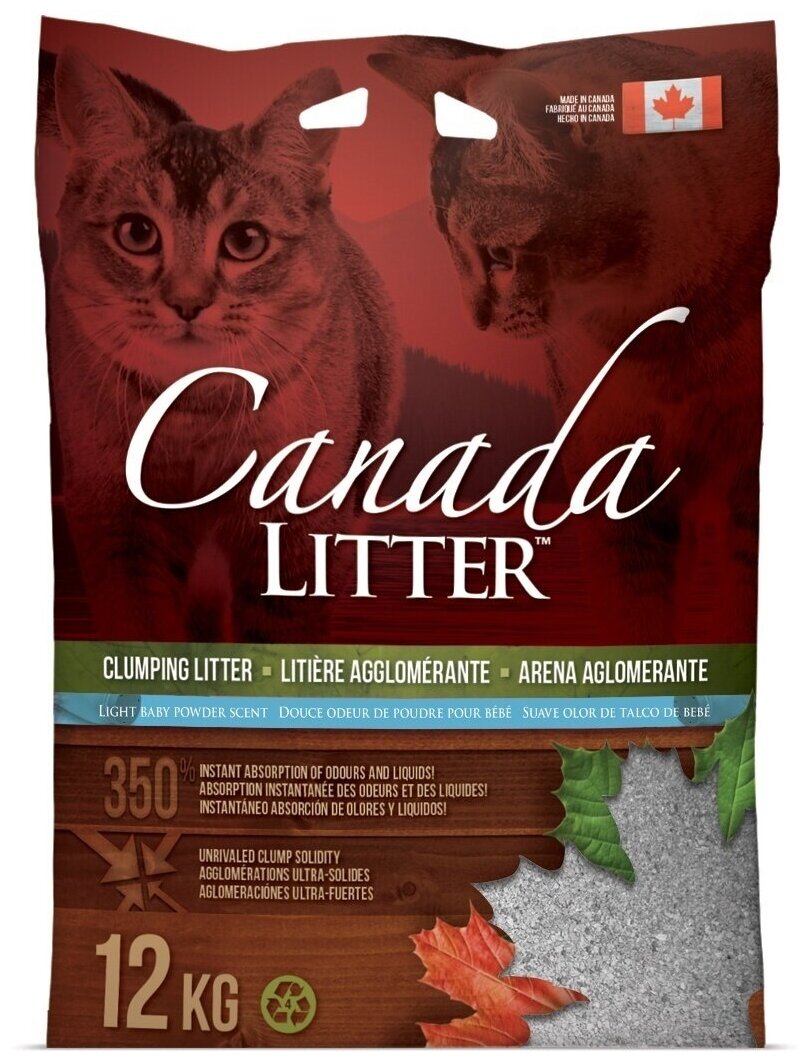 Canada Litter Scoopable Baby Powder Канадский комкующийся наполнитель "Запах на Замке", аромат детской присыпки (Scoopable Litter), 12 кг - фотография № 1
