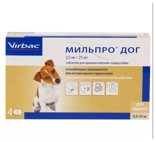 Virbac Мильпро дог для мелких собак и щенков, 4 таб.