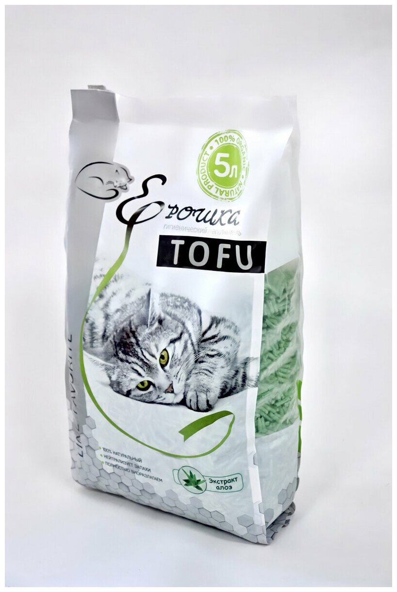 Наполнитель для кошачьего туалета гигиенический, комкующийся Ерошка TOFU(Тофу) Алоэ 5л, 1.8 кг - фотография № 2