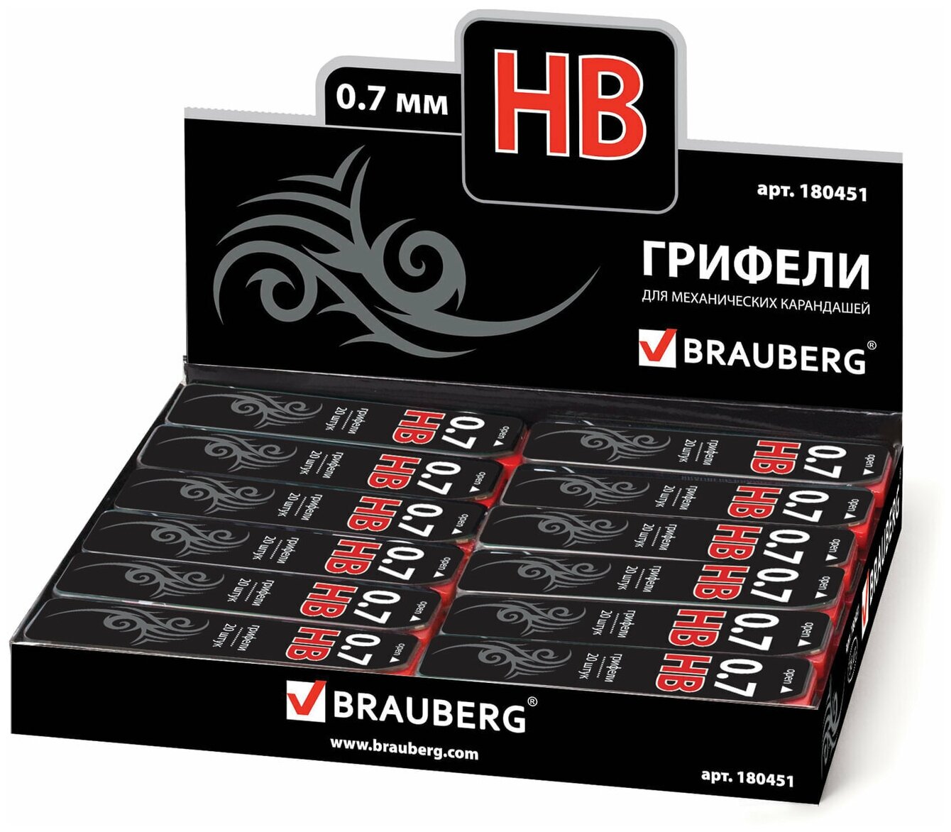 Грифели для карандаша запасные Brauberg Black Jack Hi-Polymer 0.7мм HB 20шт - фото №3