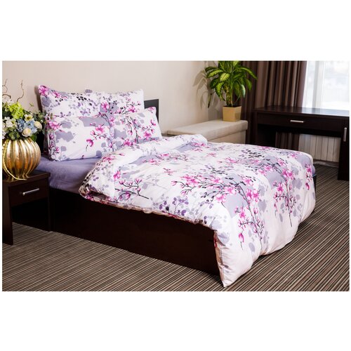 фото Постельное белье 2-спальное ночь нежна сакура, поплин, 2 наволочки 70 х 70 см, белый/сиреневый