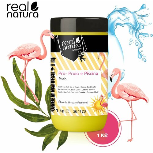 Real Natura / Маска PRO-MAR E PISCINA для питания, увлажнения и защиты от воздействия солнца, соли и хлора для всех типов волос, 1 кг