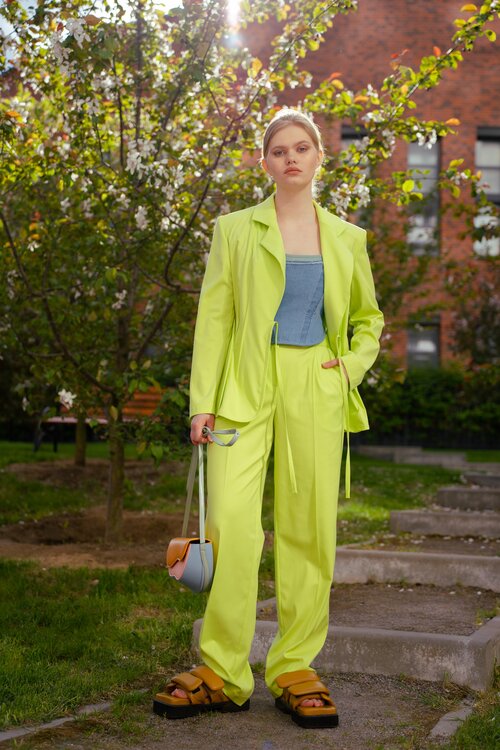 Пиджак TIMBARY, средней длины, силуэт полуприлегающий, размер 44-46, зеленый, желтый