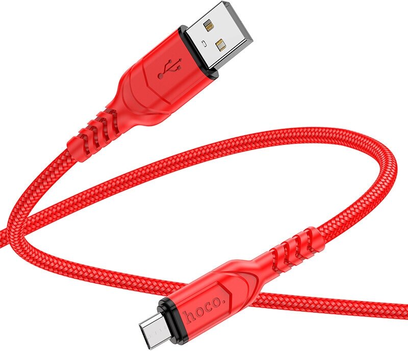 Дата-кабель USB 2.4A для micro USB Hoco X59 нейлон 2м Red