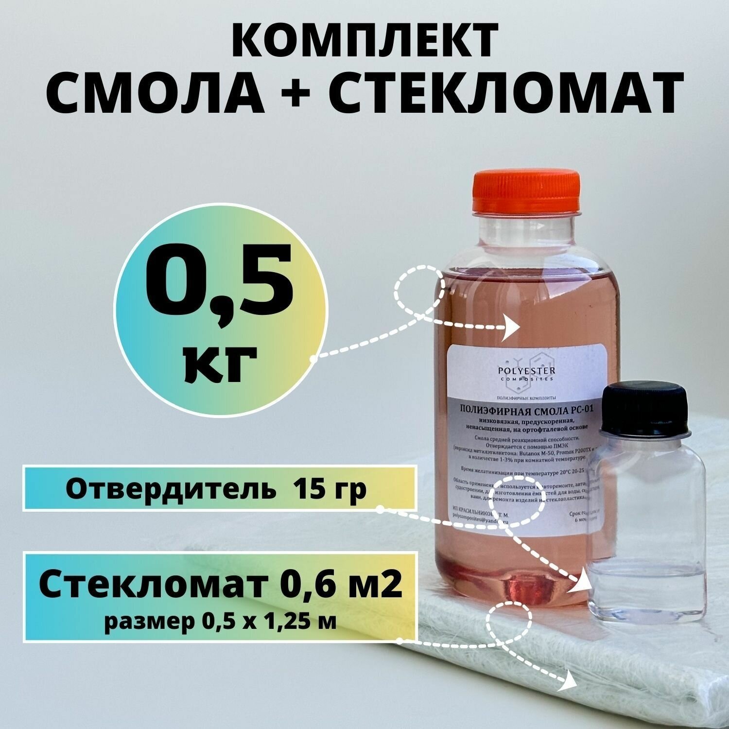 Полиэфирная смола 05 кг + Стекломат 06 м2