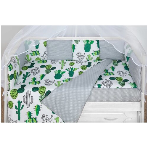 Amarobaby комплект к кроватку Кактусы (4 предмета) белый/зеленый комплект в кроватку 15 предметов 3 12 подушек бортиков amarobaby зайчики синий бязь