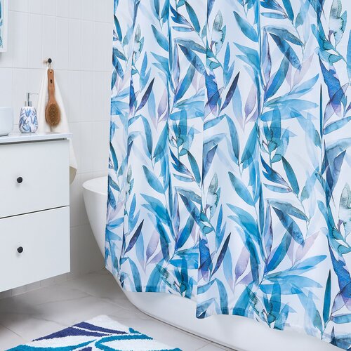 Занавеска (штора) Akvarel для ванной комнаты тканевая 180х180 см, цвет голубой белый