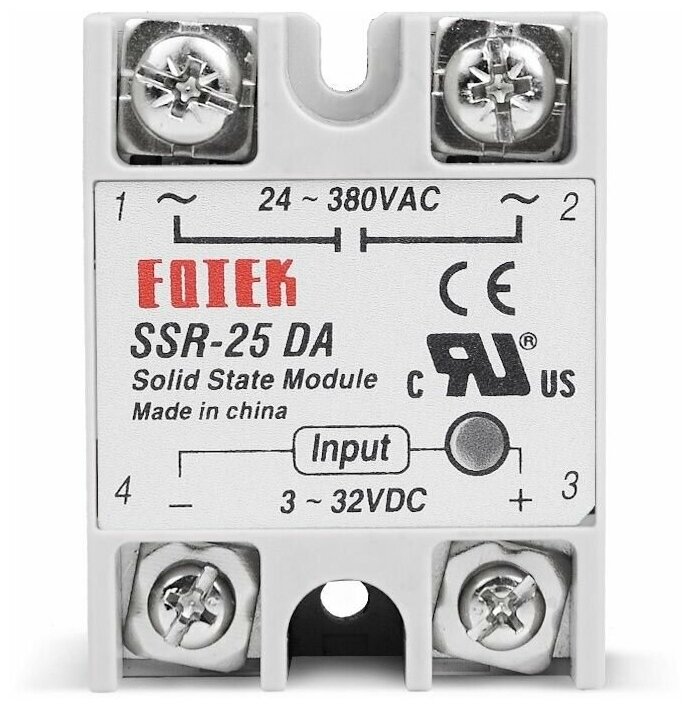 Fotek SSR-25DA Твердотельное реле 25A Однофазный модуль SSR 25DA DC-AC 3-32V 12V DC до 24-380V 220V AC