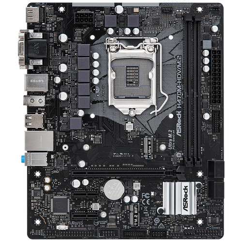 Материнская плата mATX ASRock H470M-HDV/M.2 (LGA1200, H470, 2*DDR4(2933), 4*SATA 6G RAID, M.2, 2*PCIE, 7.1CH, Glan, D-Sub, DVI-D, HDMI, 4*USB 3.2)