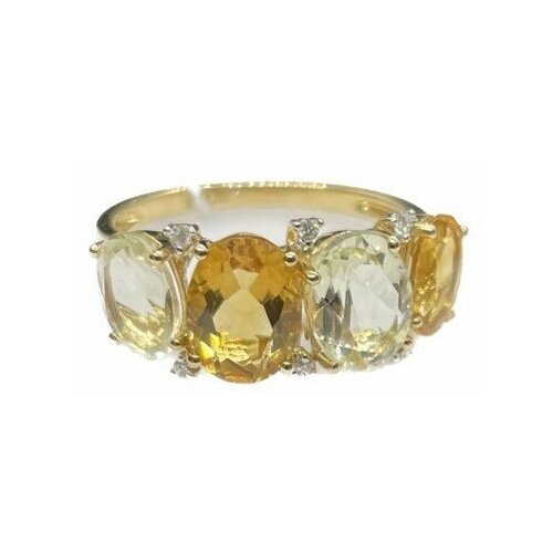 Кольцо Diamond Prime желтое золото, 585 проба, цитрин, кварц, бриллиант, размер 17