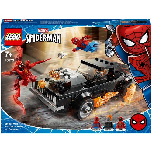 конструктор lego super heroes майлс моралес против морбиуса 76244 Конструктор LEGO Marvel Super Heroes 76173 Человек-Паук и Призрачный Гонщик против Карнажа, 212 дет.